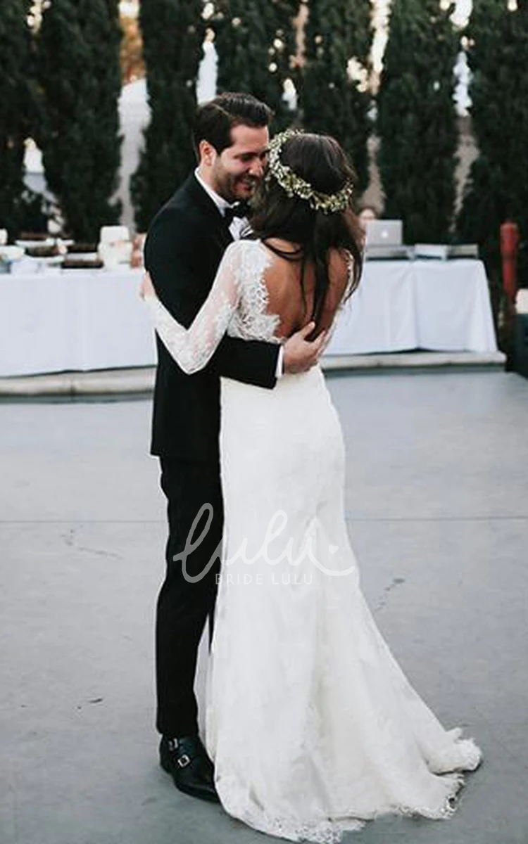 Deep-V Back Lace Sheath Wedding Dress