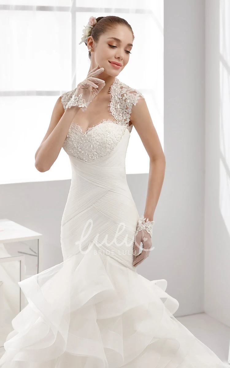 Ruched Train Mermaid Wedding Dress with Sweetheart Neckline and 3/4 Sleeves