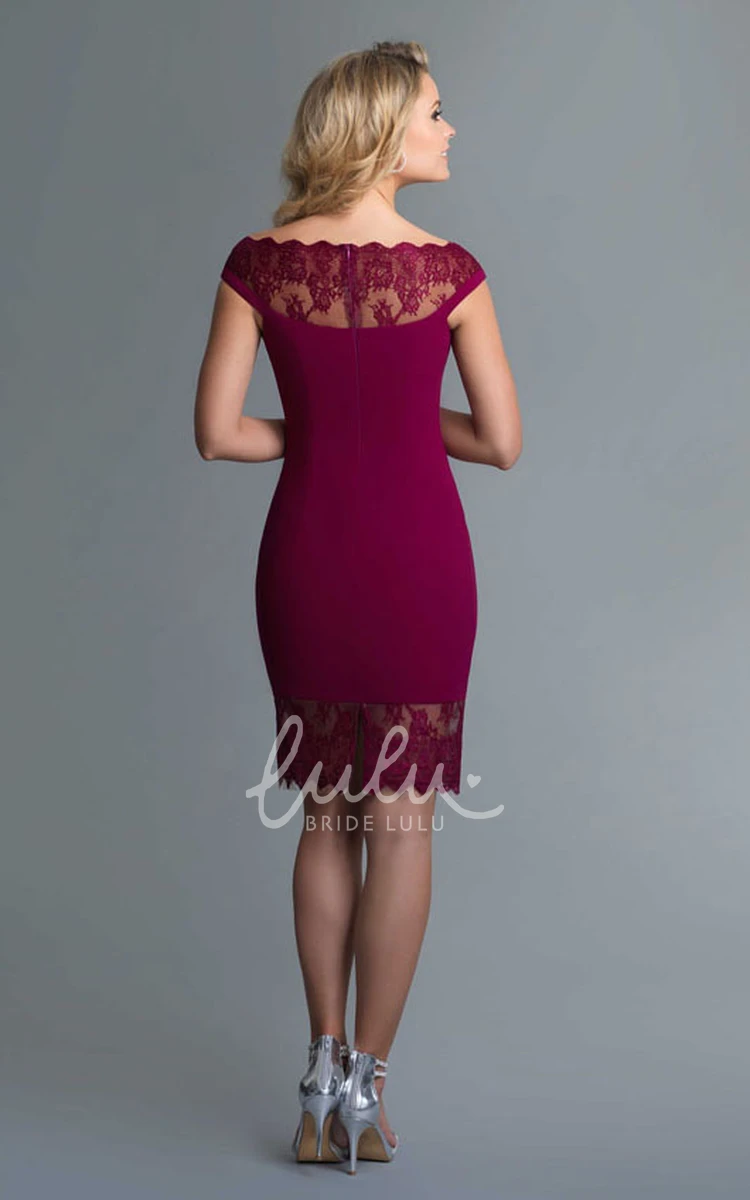 Lace Illusion Knee-Length Pencil Dress with Short Sleeves Elegant Formal Dress