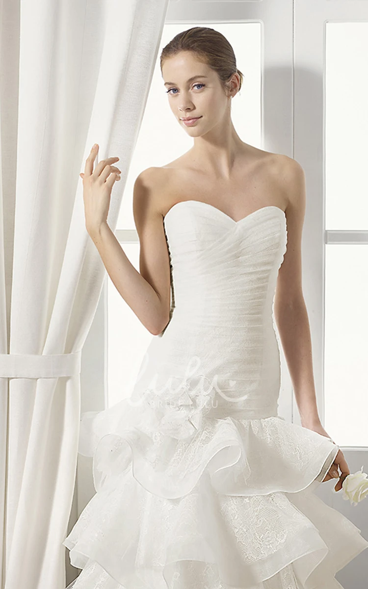 Organza A-Line Wedding Dress with Tiered Skirt and Flower Detail