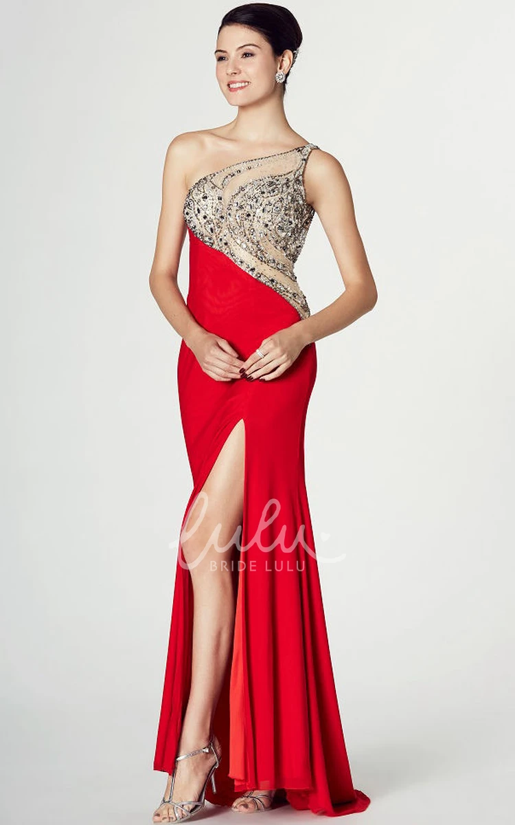 One-Shoulder Sheath Jersey Prom Dress with Split-Front