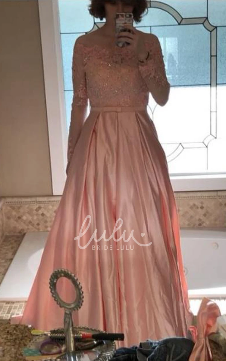 Long Sleeve Off-the-shoulder Lace Ball Gown Formal Dress with Sweep Train