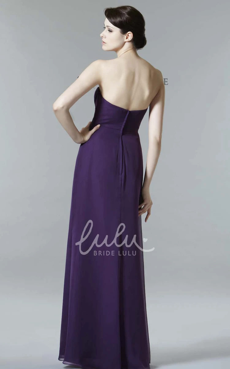 Strapless Chiffon Bridesmaid Dress Ruched Floor-Length Low-V Back