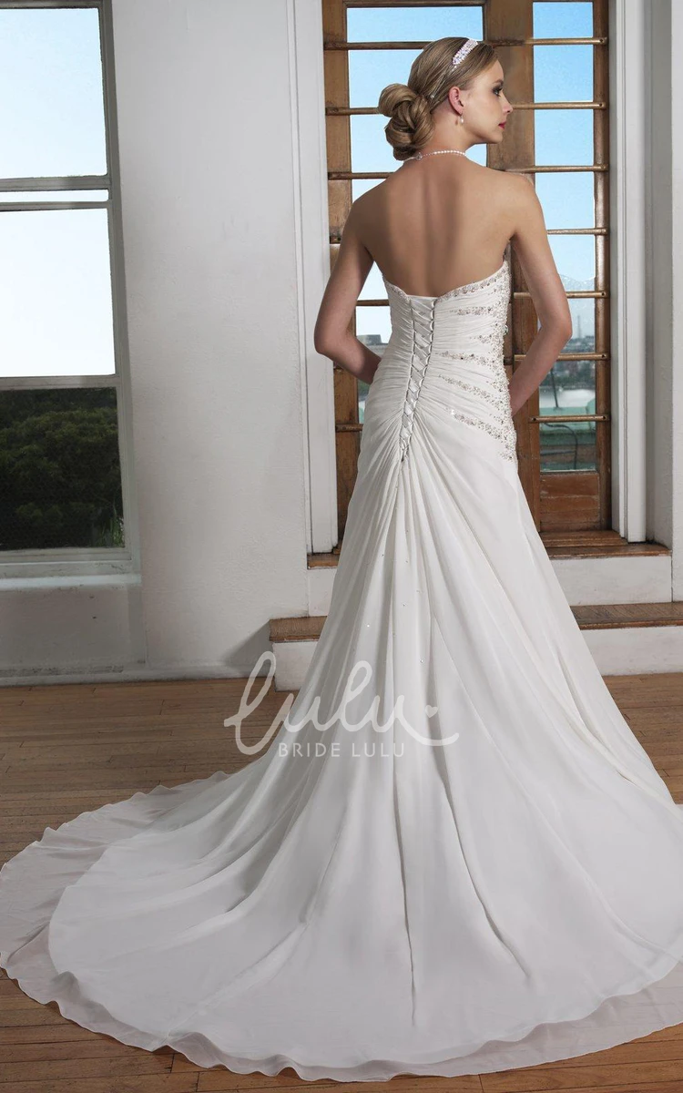 Beaded Chiffon Strapless Sheath Wedding Dress with Ruching Floor-Length