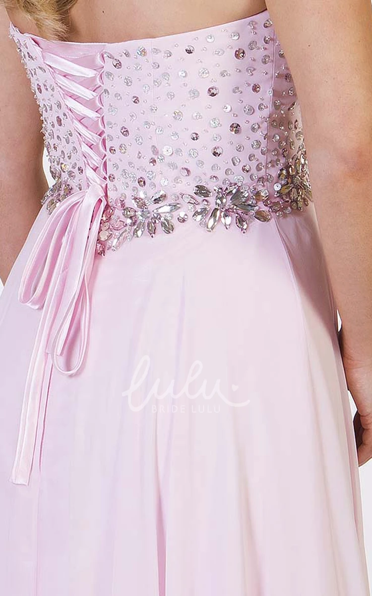 A-Line Beaded Chiffon Prom Dress with Sweetheart Neckline and Pleats Long Sleeveless 2025