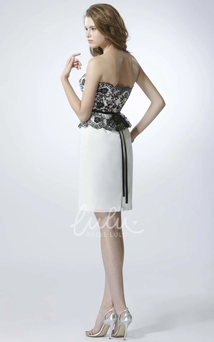 Strapless Chiffon Bridesmaid Dress with Bow Applique & Mini Pencil Length