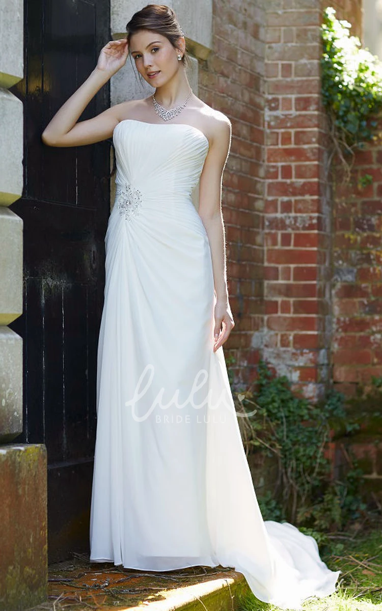 Draped Chiffon Strapless Wedding Dress with Sweep Train and Corset Back