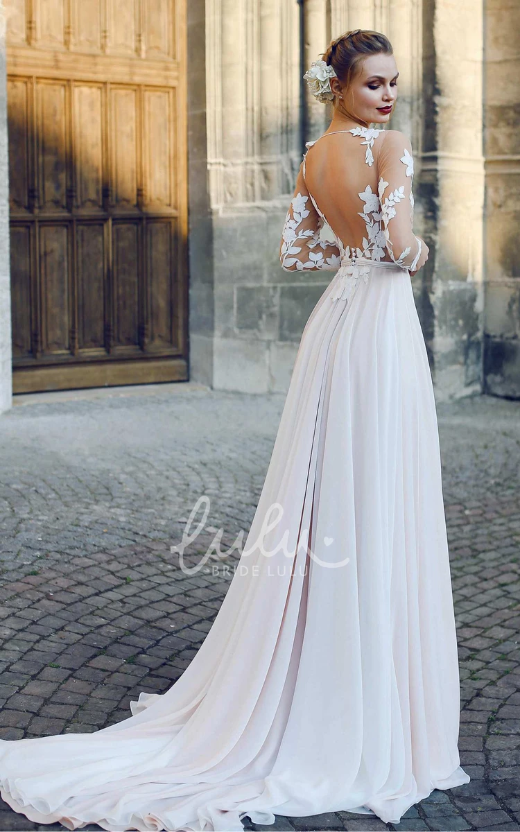 A-Line Chiffon Wedding Dress with Illusion Sleeves