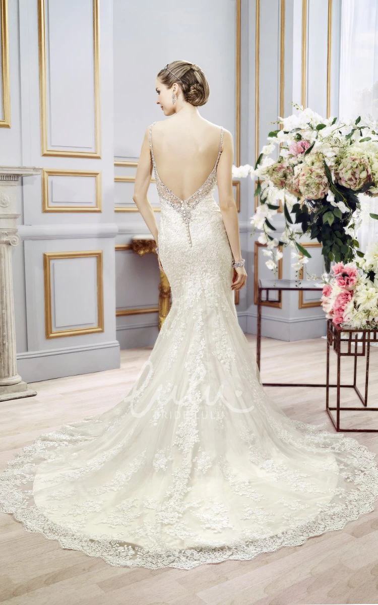 Appliqued Lace Trumpet Wedding Dress with Beading Unique Bridal Gown