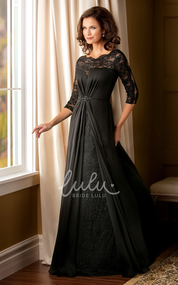 A-Line MOB Dress with Illusion Lace and Beadings 2024 Mother of the Bride Dress