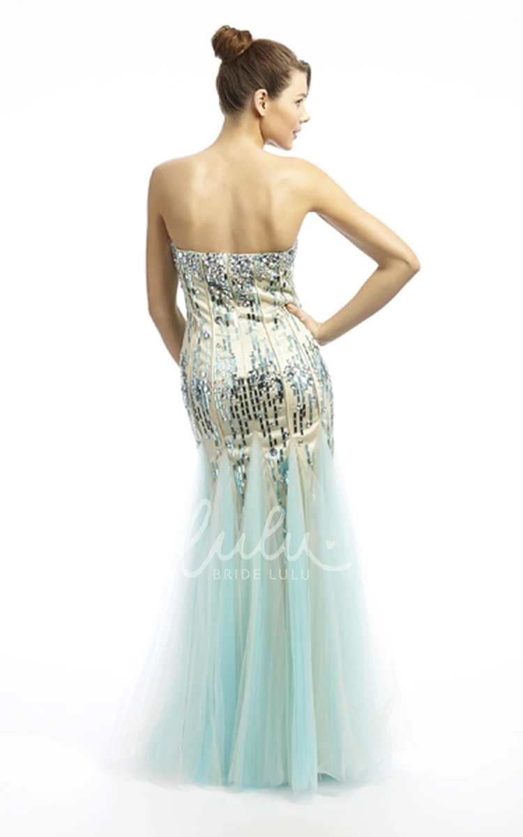 Sweetheart Sequin and Tulle Prom Dress Trumpet Style with Beaded Details