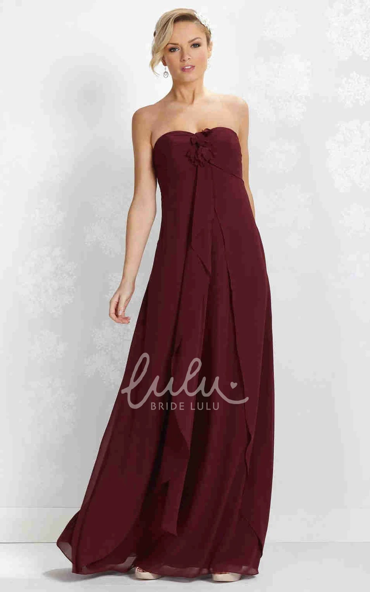 Chiffon Empire Bridesmaid Dress with Flower Draped Strapless