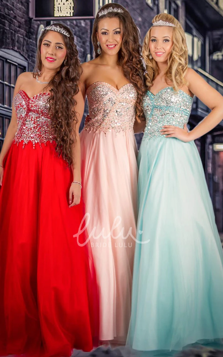 A-Line Sweetheart Beaded Tulle Prom Dress with Pleats Long Sleeveless 2025