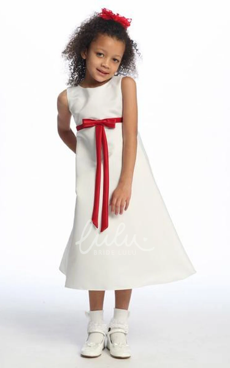 Ankle-Length Satin Bowed Flower Girl Dress Sleeveless