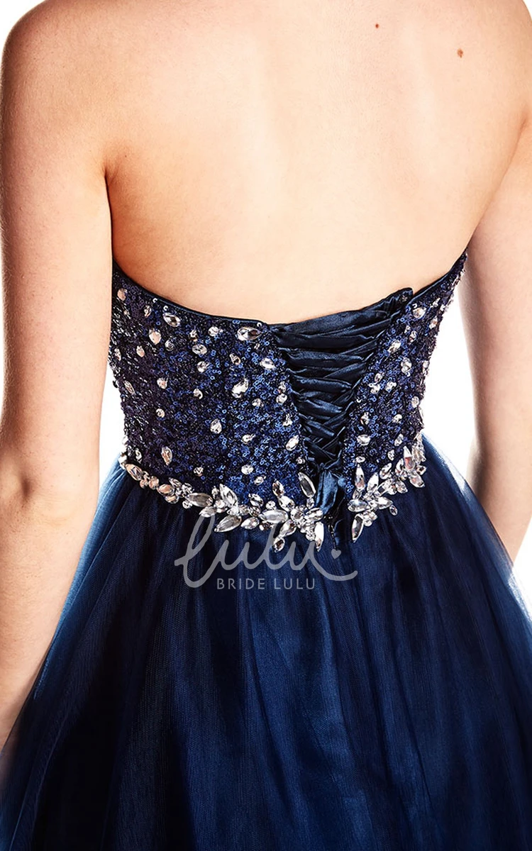 Floor-Length Beaded Tulle Prom Dress with Sweetheart Neckline and Waist Jewelry