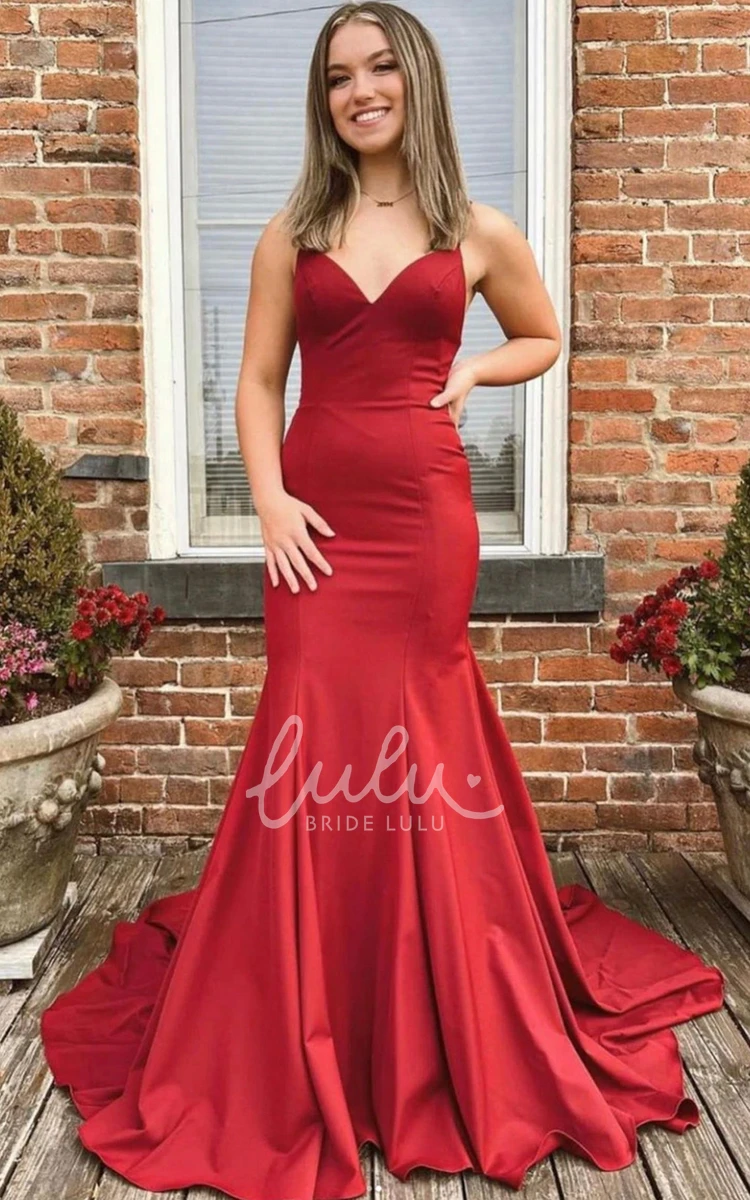 Satin Mermaid Evening Dress with Bow and Sweep Train Beautiful Formal Dress