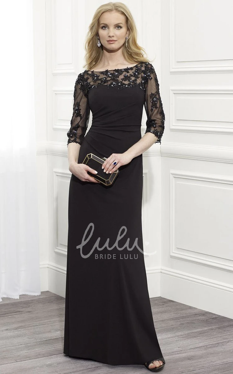 Jersey Sheath Dress with Beaded Bateau Neck and Half Sleeves for Formal Events