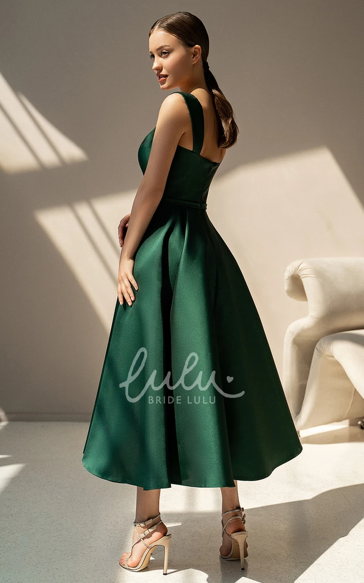 Square Neck Satin Cocktail Dress with Ruching Casual & Chic