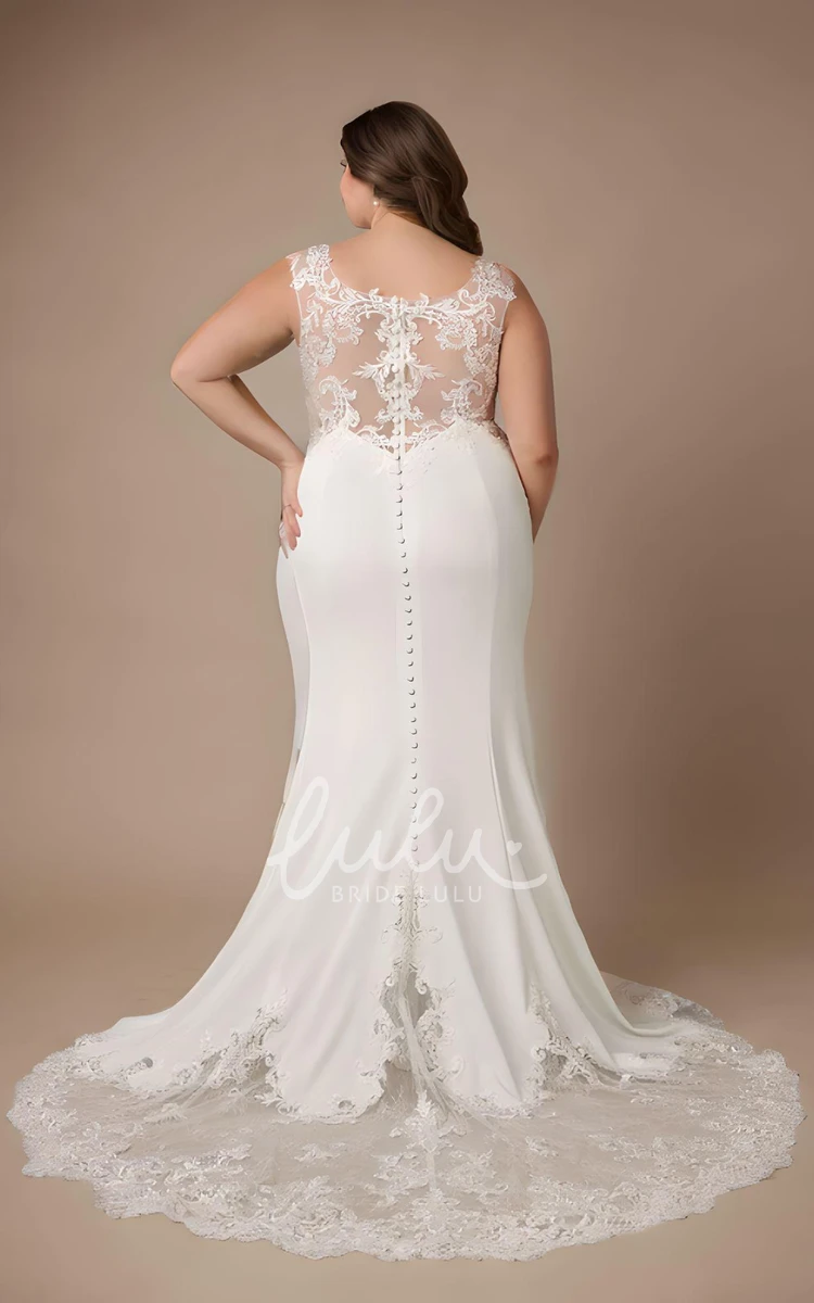 Modest Mermaid Satin Lace Sleeveless Wedding Dress Bateau Neckline Bridal Gown