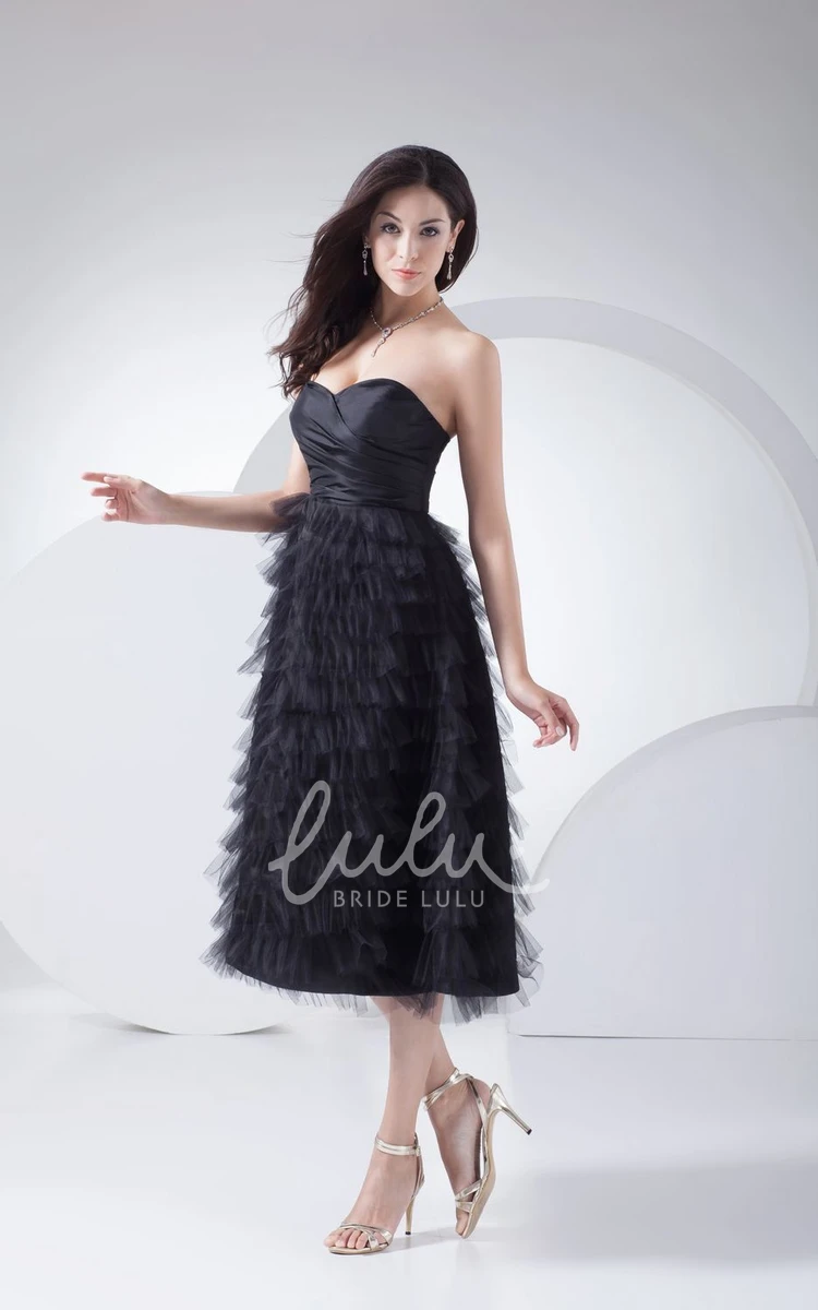 Tulle Tea-Length Formal Dress Sweetheart A-Line with Ruching and Tiers