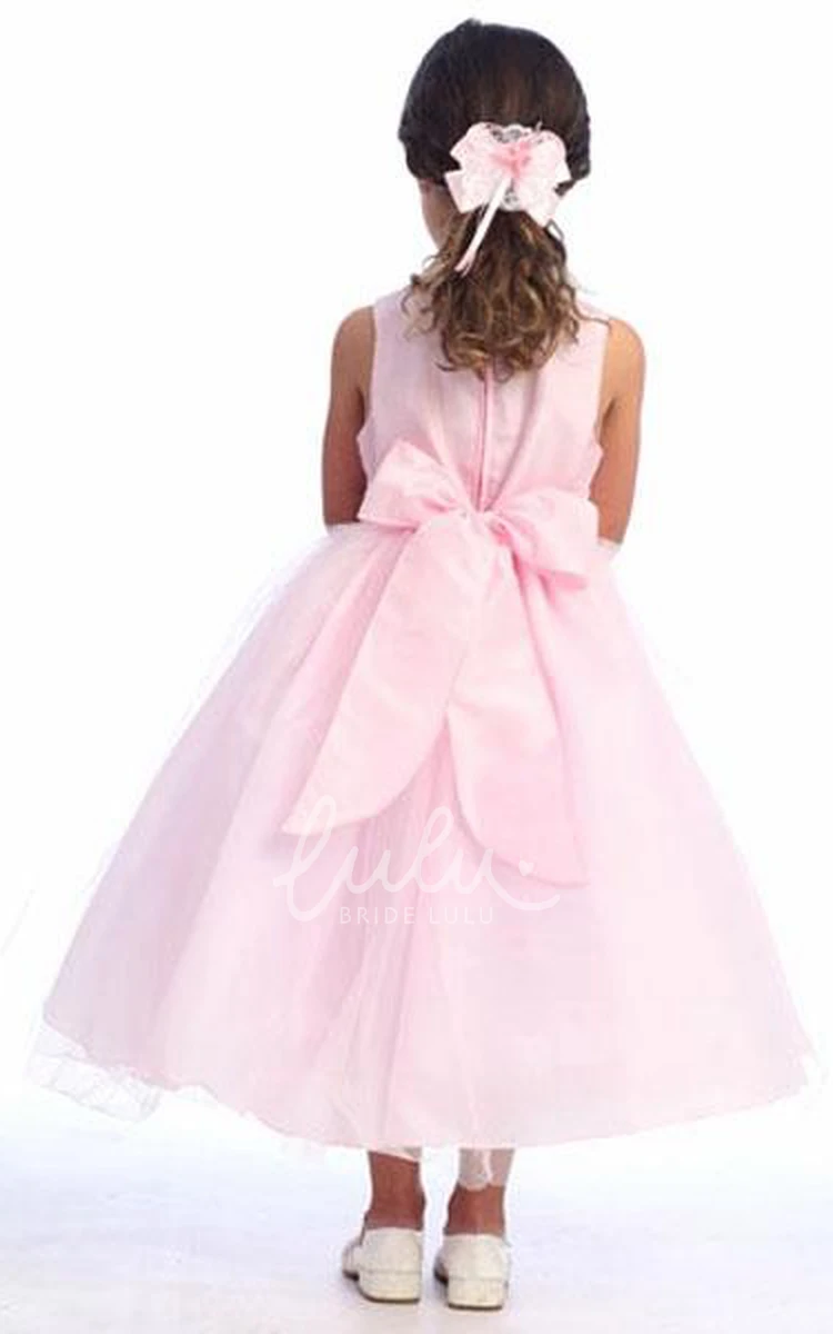 Floral Tulle Flower Girl Dress Jewel Tea-Length Style