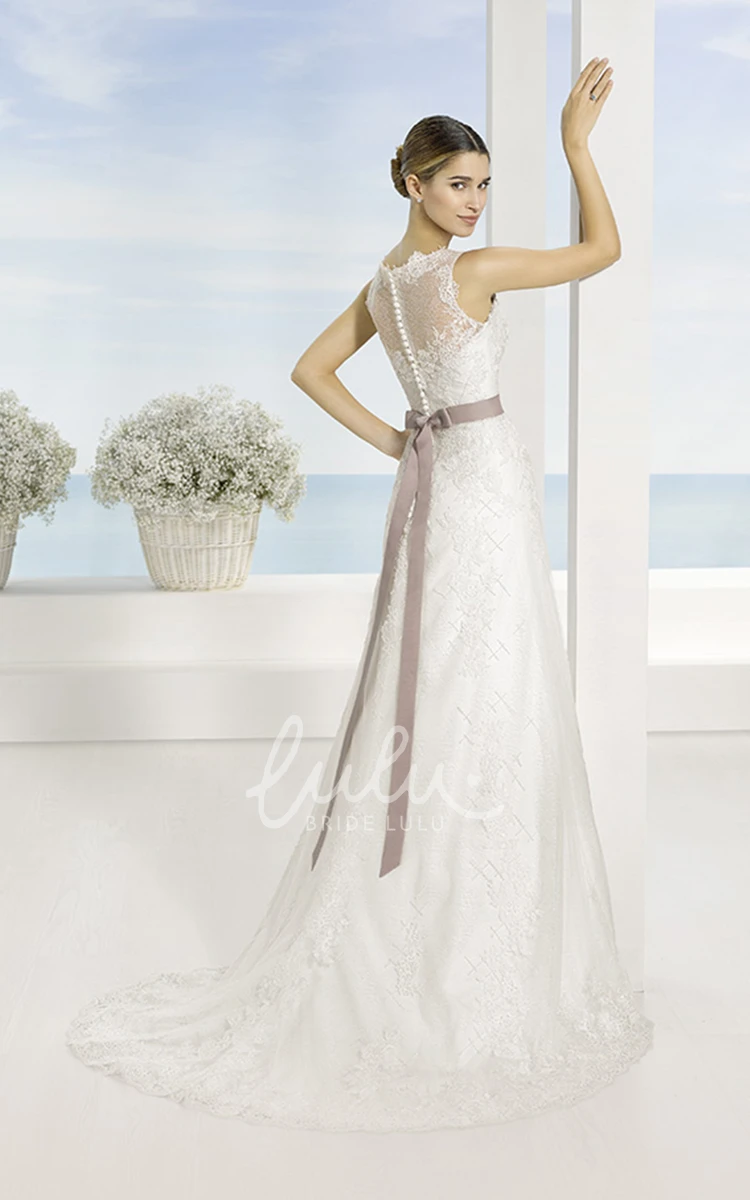 A-Line Lace Sleeveless Wedding Dress with Appliques and Illusion Back