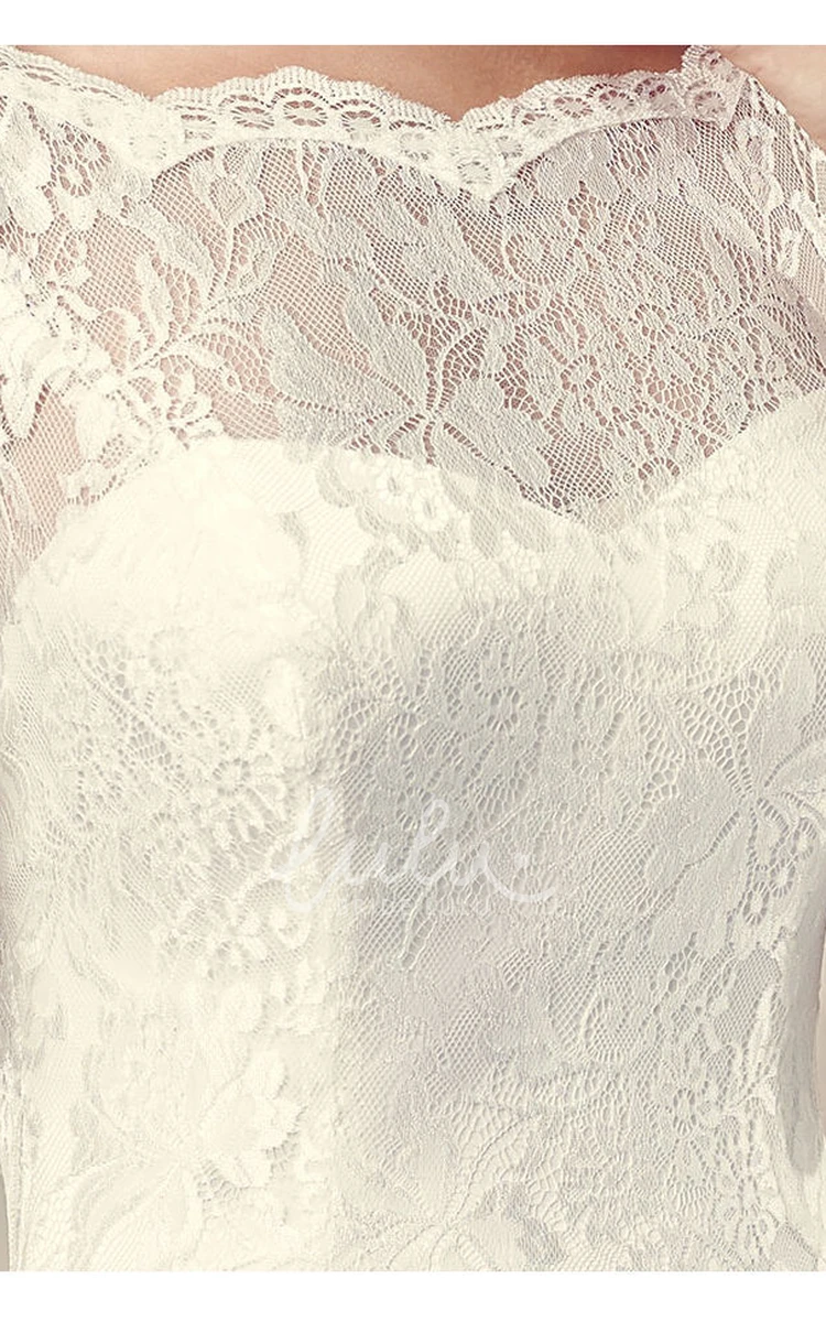 Jeweled Lace Wedding Dress with V-Back and Sweep Train Maxi Bateau Style