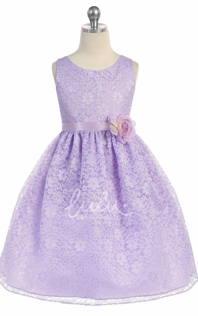 Tiered Lace Floral Tea-Length Flower Girl Dress Elegant Beach