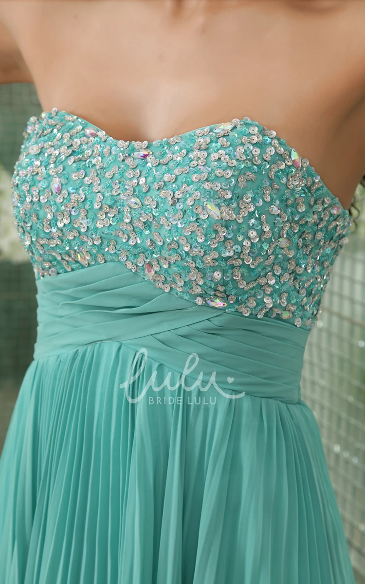 Chiffon Prom Gown with Sequined Bodice Flowy Empire Pleated