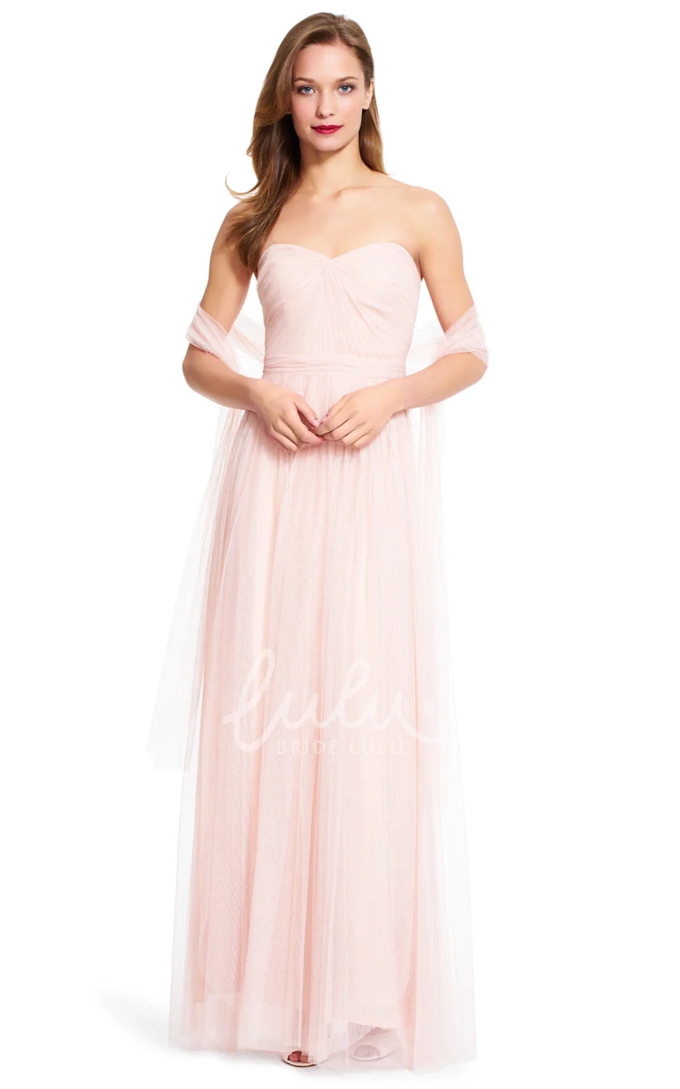 Sleeveless Tulle Sheath Bridesmaid Dress Maxi Style with Straps and Ruching