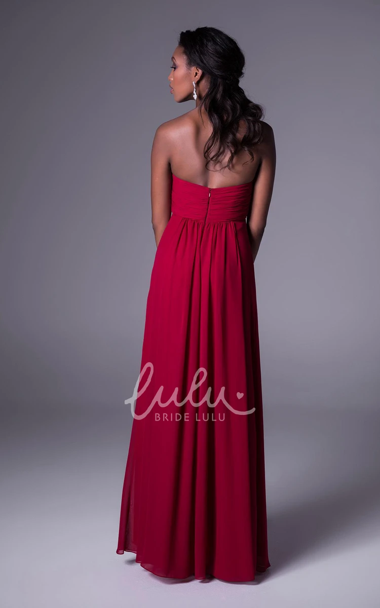 Long Sleeveless Chiffon Bridesmaid Dress with Pleats Sheath Style