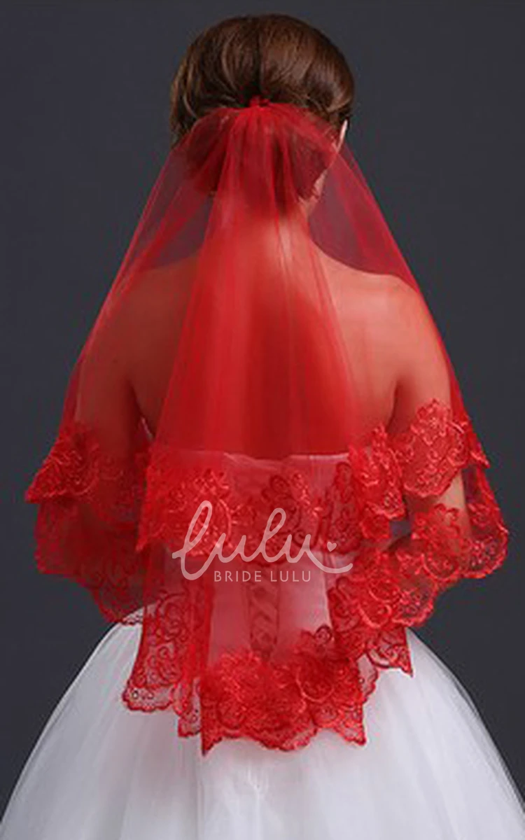 Red Lace Applique Veil Stunning Bridesmaid Dress Accessory
