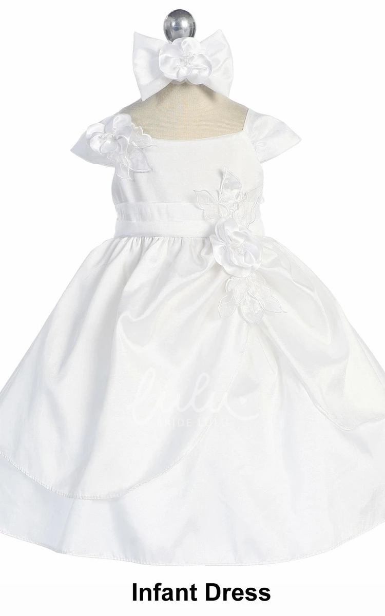 Floral Tiered Lace&Taffeta Ankle-Length Flower Girl Dress with Sash Elegant Wedding Dress