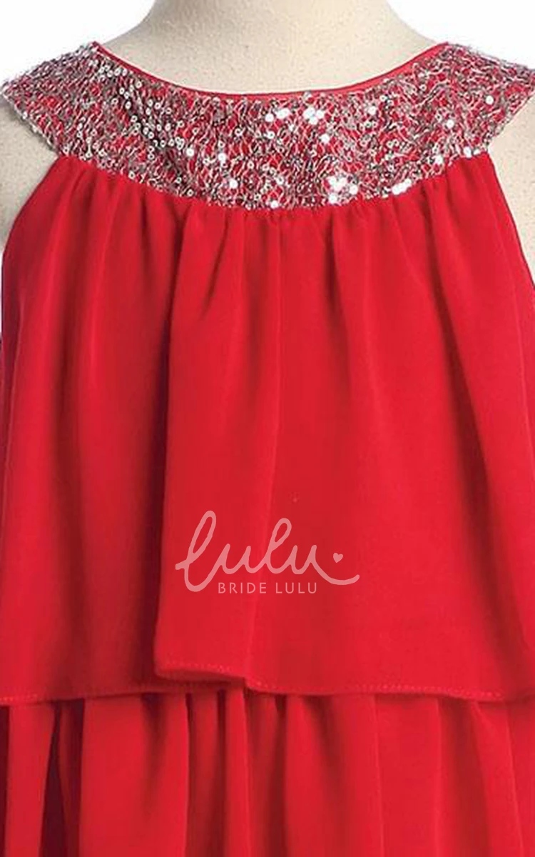 Chiffon Sequin Embroidered Flower Girl Dress Elegant Wedding Dress for Girls