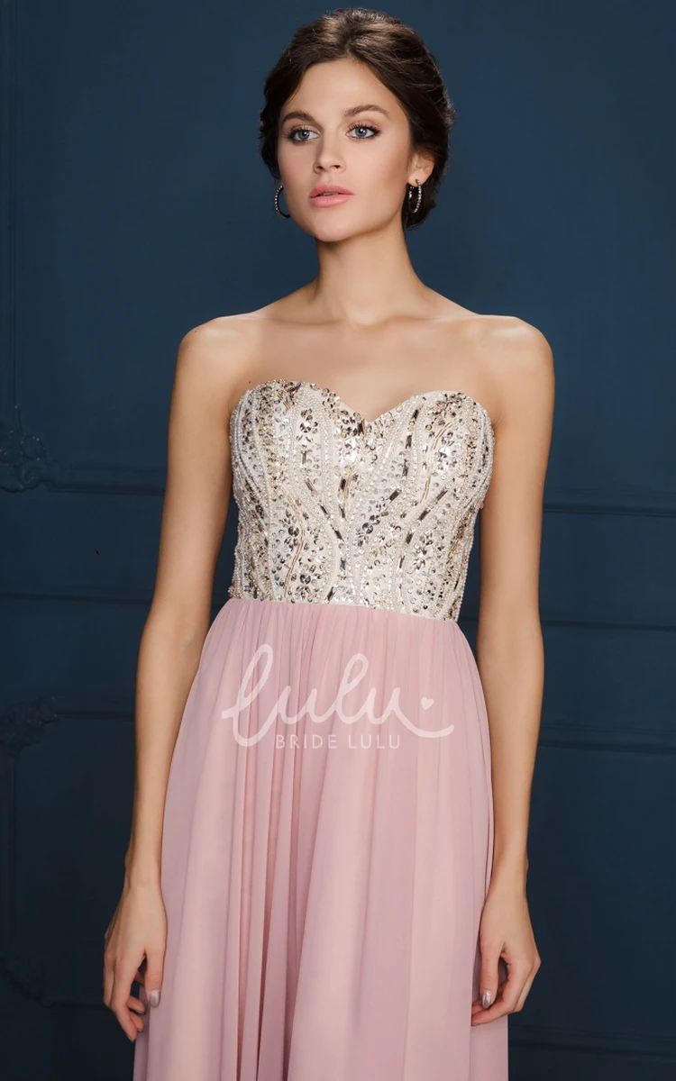 Floor-Length Chiffon Evening Dress with Sweetheart Neckline and Beaded Details in A-Line Style