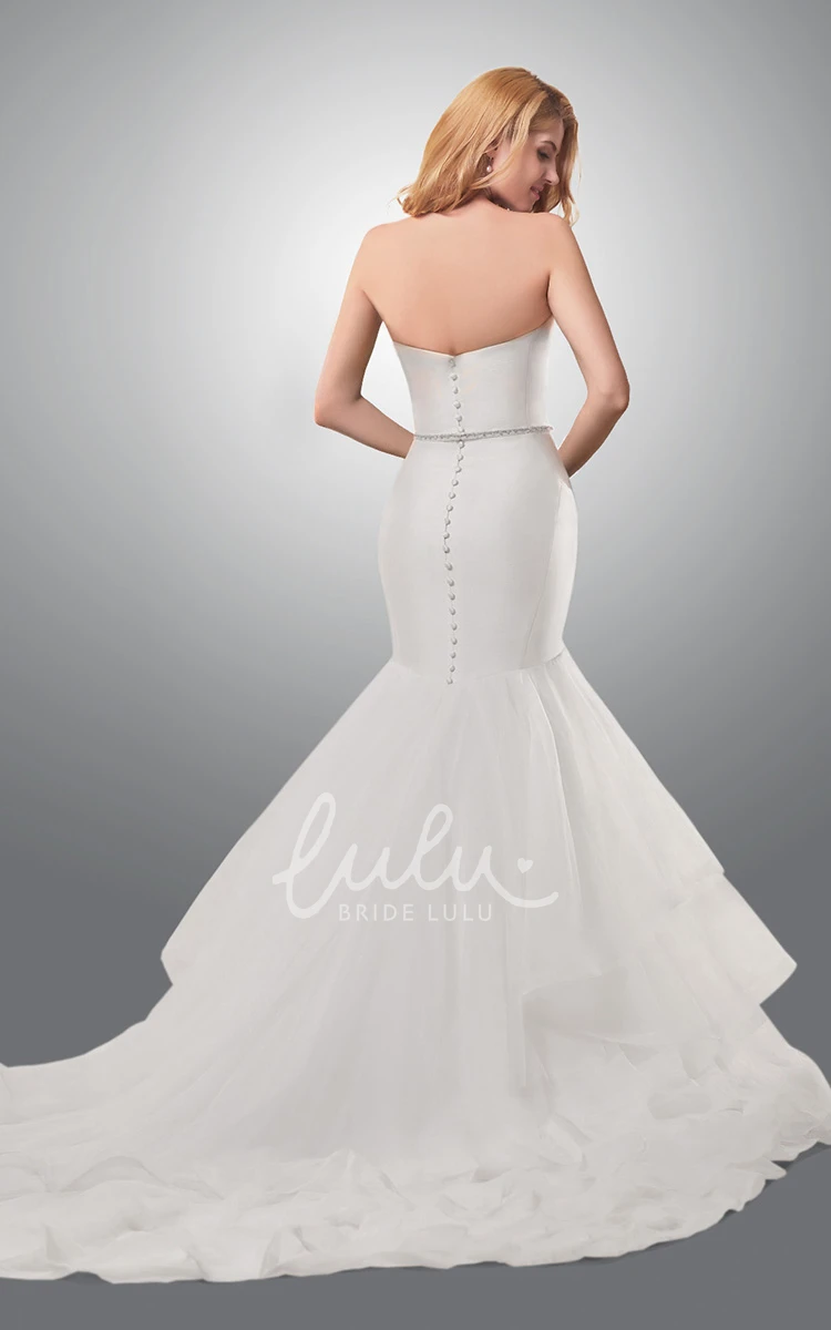 Satin and Organza Mermaid Wedding Dress Sweetheart Neckline with Ruffles