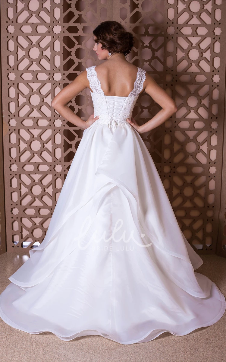 V-Neck Sleeveless Organza Wedding Dress with Tiers Flowy Bridal Gown