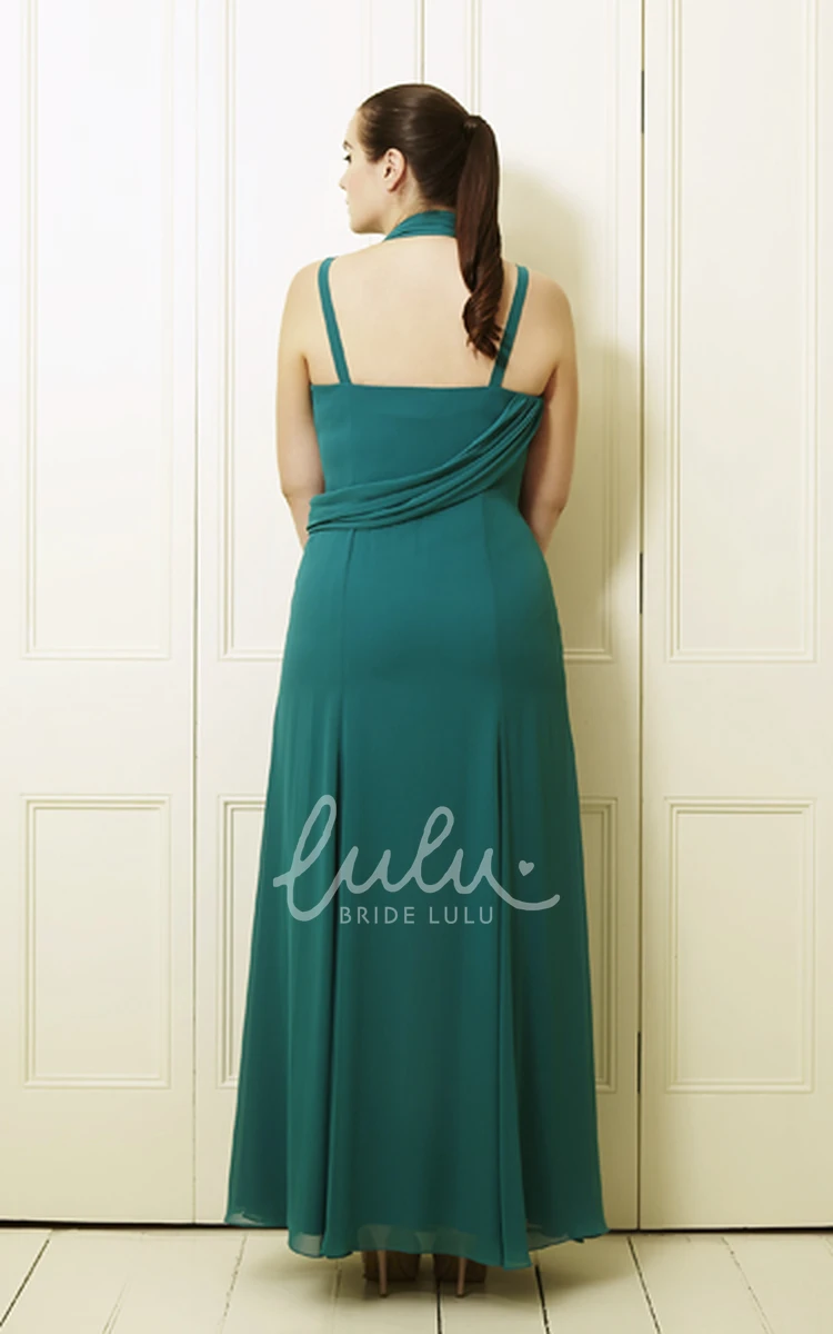 Haltered Ankle-Length Pleated Chiffon Prom Dress for Plus Size