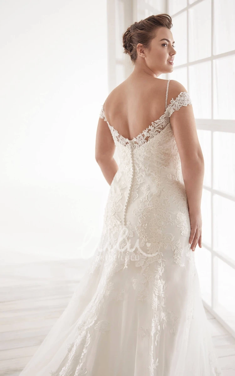 Off-the-shoulder Lace Trumpet Wedding Dress with Straps and V-Back