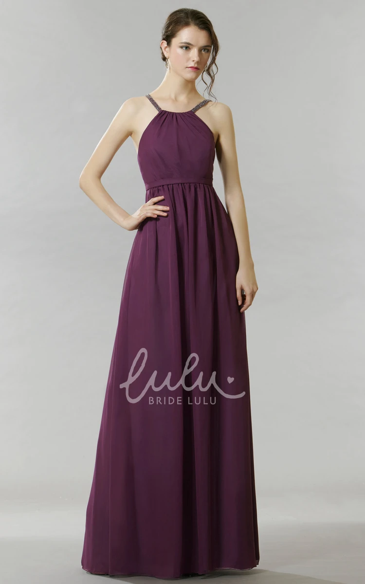 Sleeveless Chiffon Halter Bridesmaid Dress Flowy and Chic Bridesmaid Dress