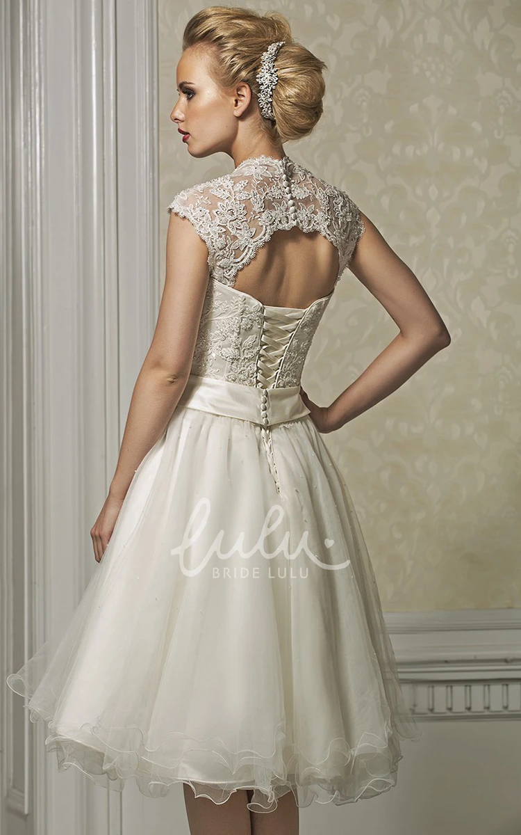 Lace&Organza A-Line Wedding Dress with Ruffles and Cape Knee-Length