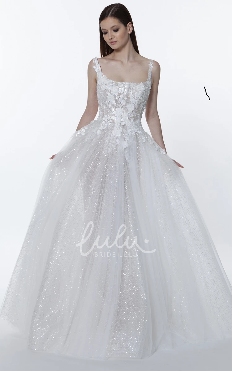 Sequin Sleeveless A-Line Wedding Dress with Appliques Modern and Unique