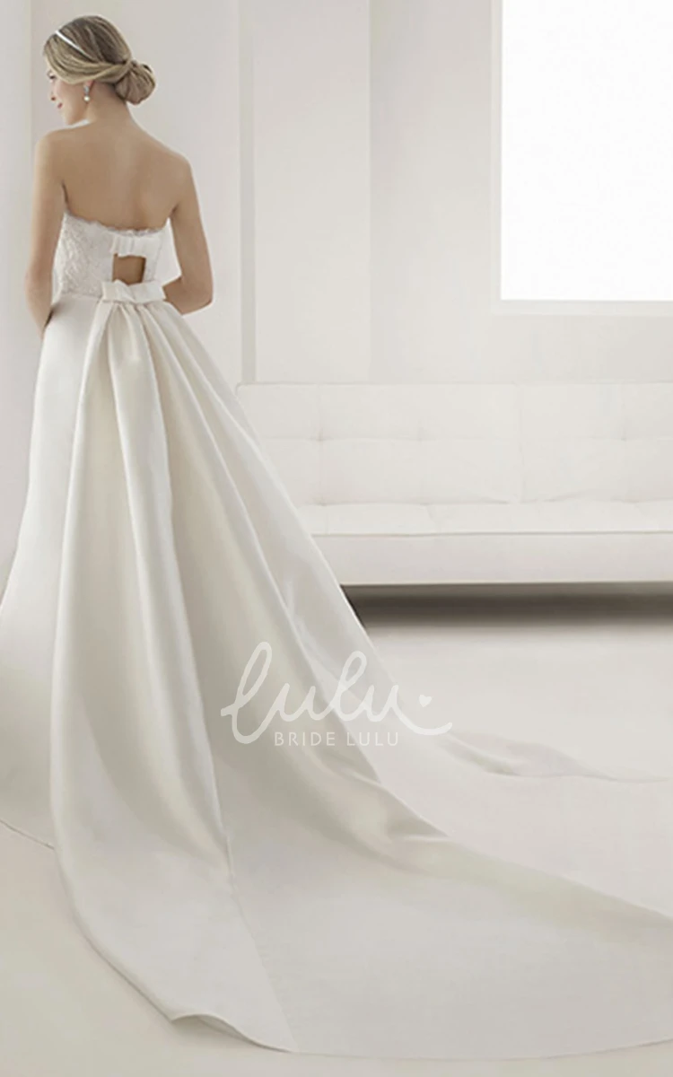 Strapless Lace Sheath Wedding Dress with Satin Keyhole Back and Bows