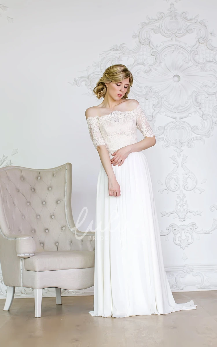Lace Bodice Off-Shoulder A-Line Bridal Gown