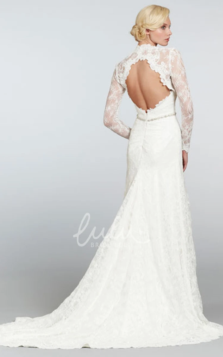 Long Lace Dress with Detachable Long Sleeve Lace Bolero Vintage Long Sleeve Lace Wedding Dress