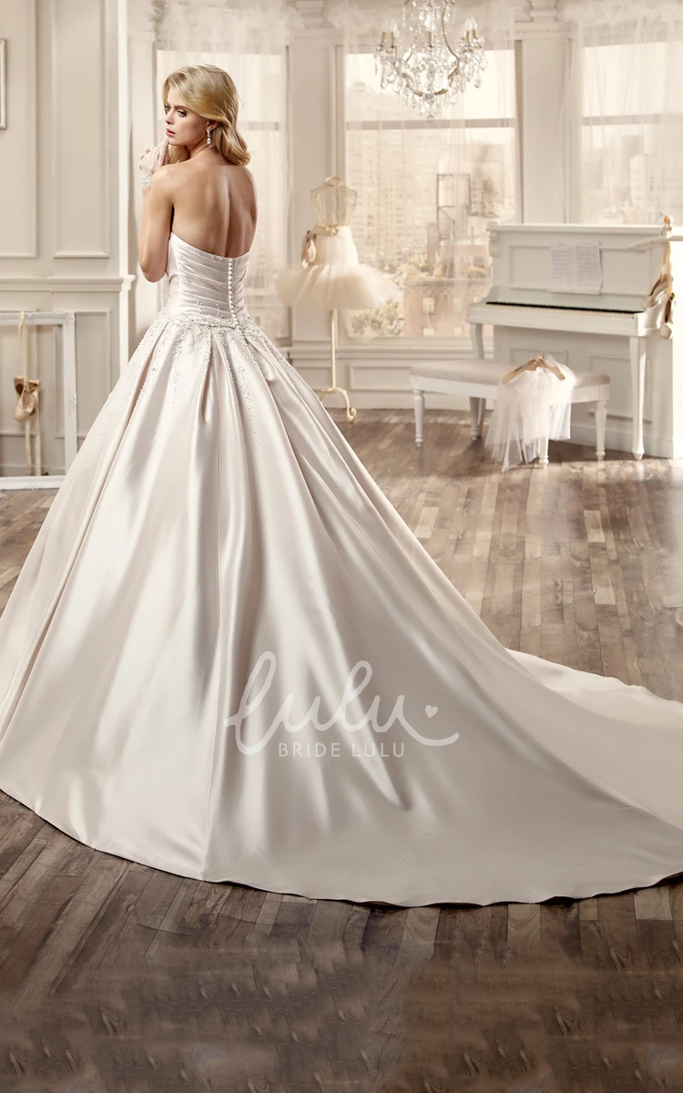 Satin Beaded Strapless Wedding Dress with Chapel Train Elegant Bridal Gown