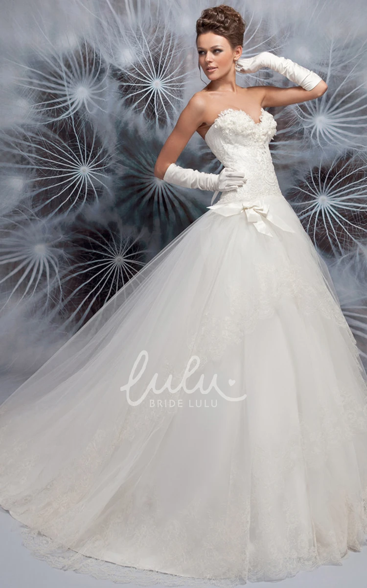 Sweetheart Ball-Gown Wedding Dress with Applique Detail and Floor-Length Train