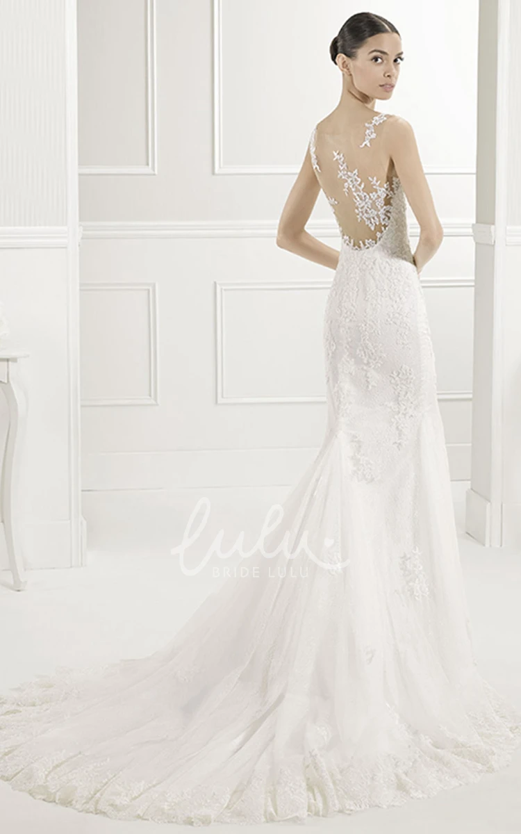 Sheath Lace Wedding Dress with Scoop Neck and Appliqued Illusion Back