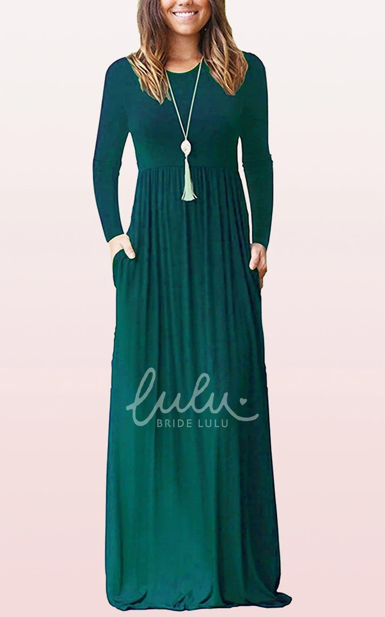 Long Sleeve A-Line Bateau Mother Dress with Pockets Casual Jersey