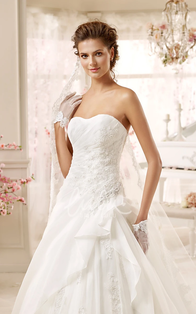 Asymmetrical Ruching A-Line Wedding Gown with Appliques Modern Wedding Dress